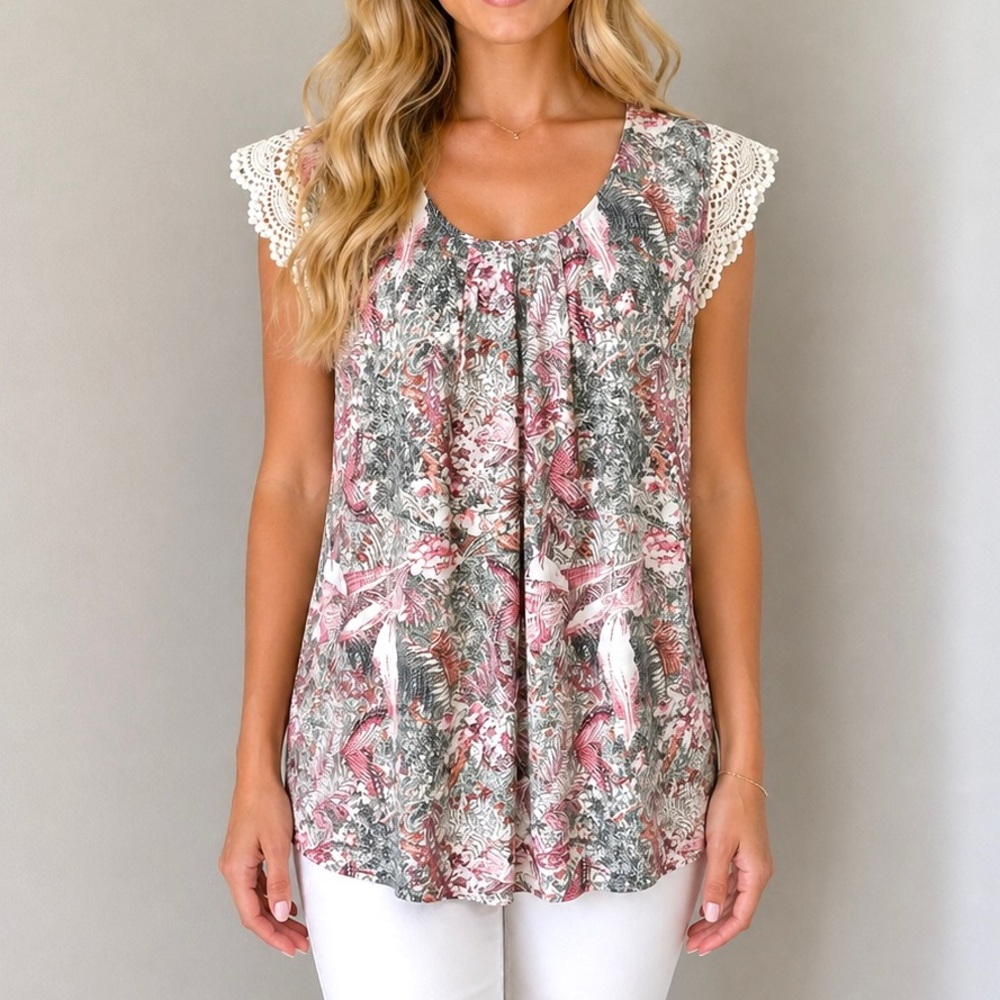 NWT Daniel Rainn Crochet Cap Sleeve Floral Blouse Size 2X